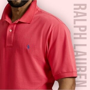 Ralph Lauren Mens XL Light Red Mesh Tennis Tail Ribbed Short Sleeve Polo Shirt